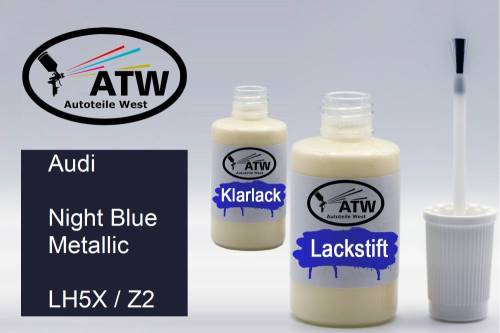 Audi, Night Blue Metallic, LH5X / Z2: 20ml Lackstift + 20ml Klarlack - Set, von ATW Autoteile West.